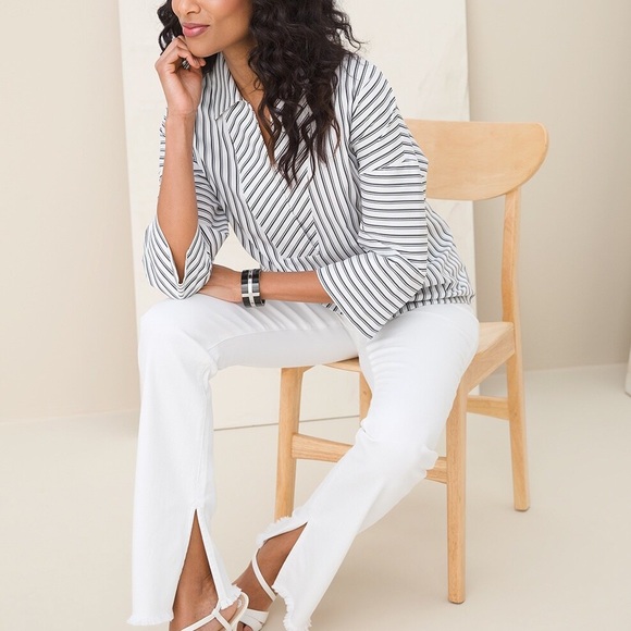 Chico’s Dolman Double Stripe Poplin Top NEW! - Picture 2 of 11